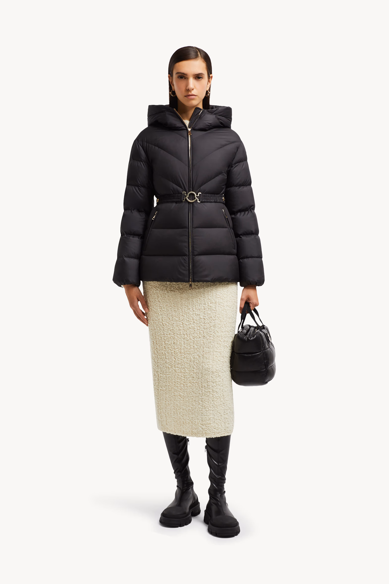 Doudoune courte Brosse à capuche et matelassage diagonal Noir Moncler 0